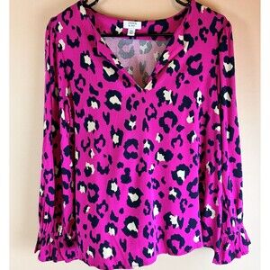 Crown And Ivy Women’s Pink Animal Print Blouse Size Petite Medium